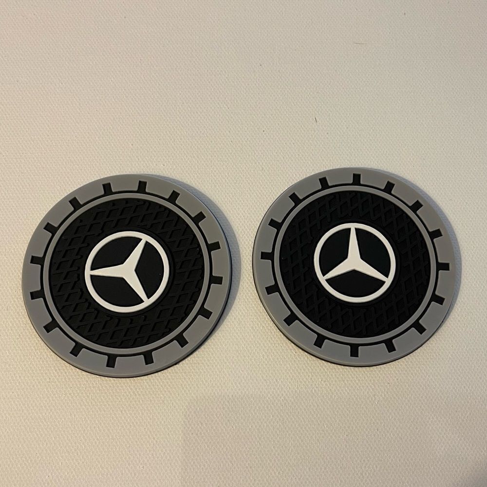 Mercedes Benz Car Cup Coasters in Black and Gray Set of 2 NWT